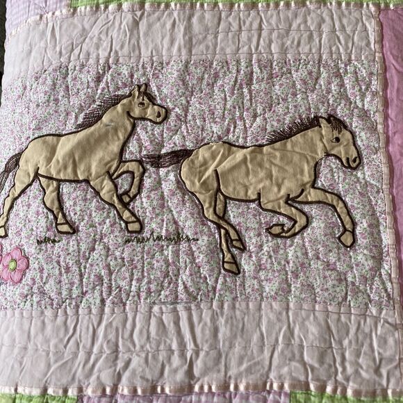 Vintage Company Kids Horses Equestrian  Quilt Twin 65x84" Pink Girls Embroidered - Picture 5 of 13